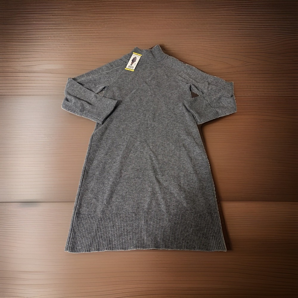 Hilary Radley Women's S Gray Turtleneck Ribbed Sweater Dress Preppy Academia